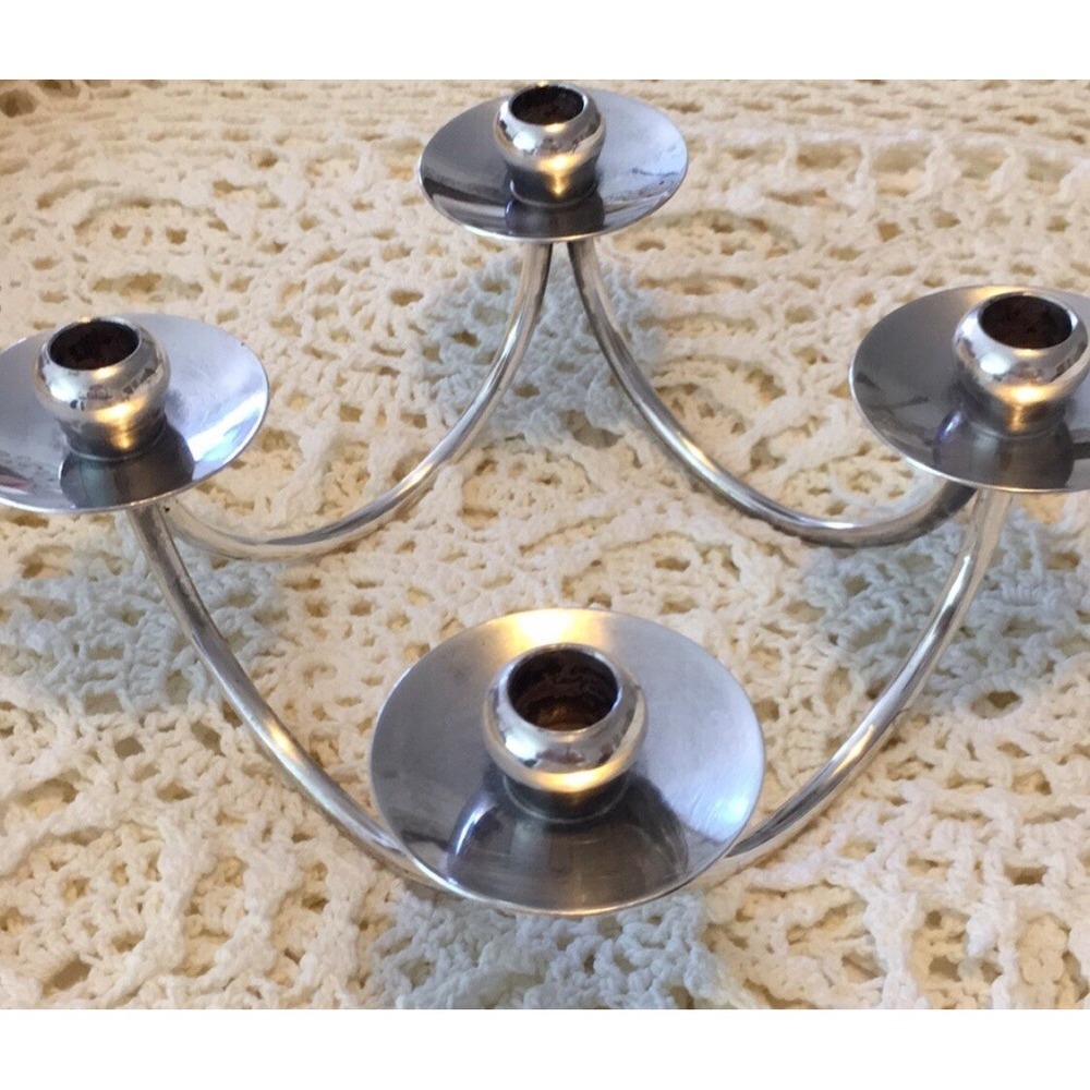 Vintage Berg Denmark Silver Plated Modernist Candlestick Candelabra Dansk Rare 4